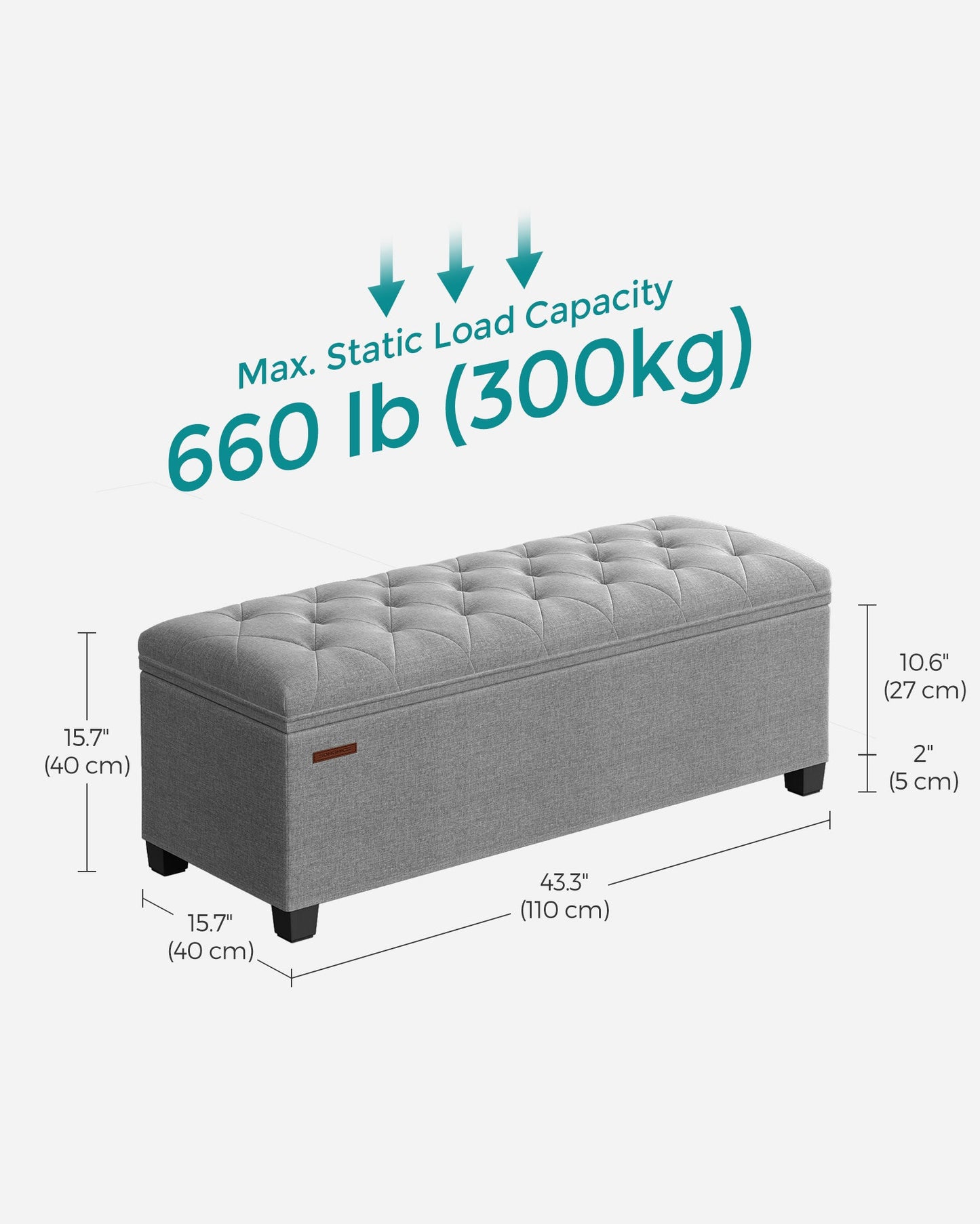 Storage Ottoman Bench with Legs, Load up to 660 lb