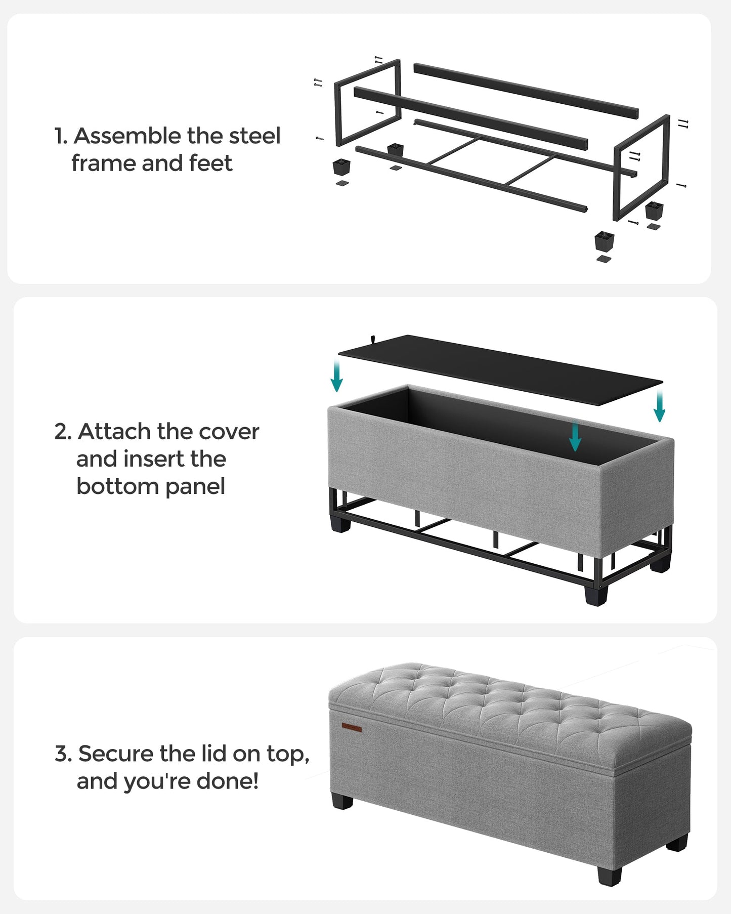 Storage Ottoman Bench with Legs, Load up to 660 lb