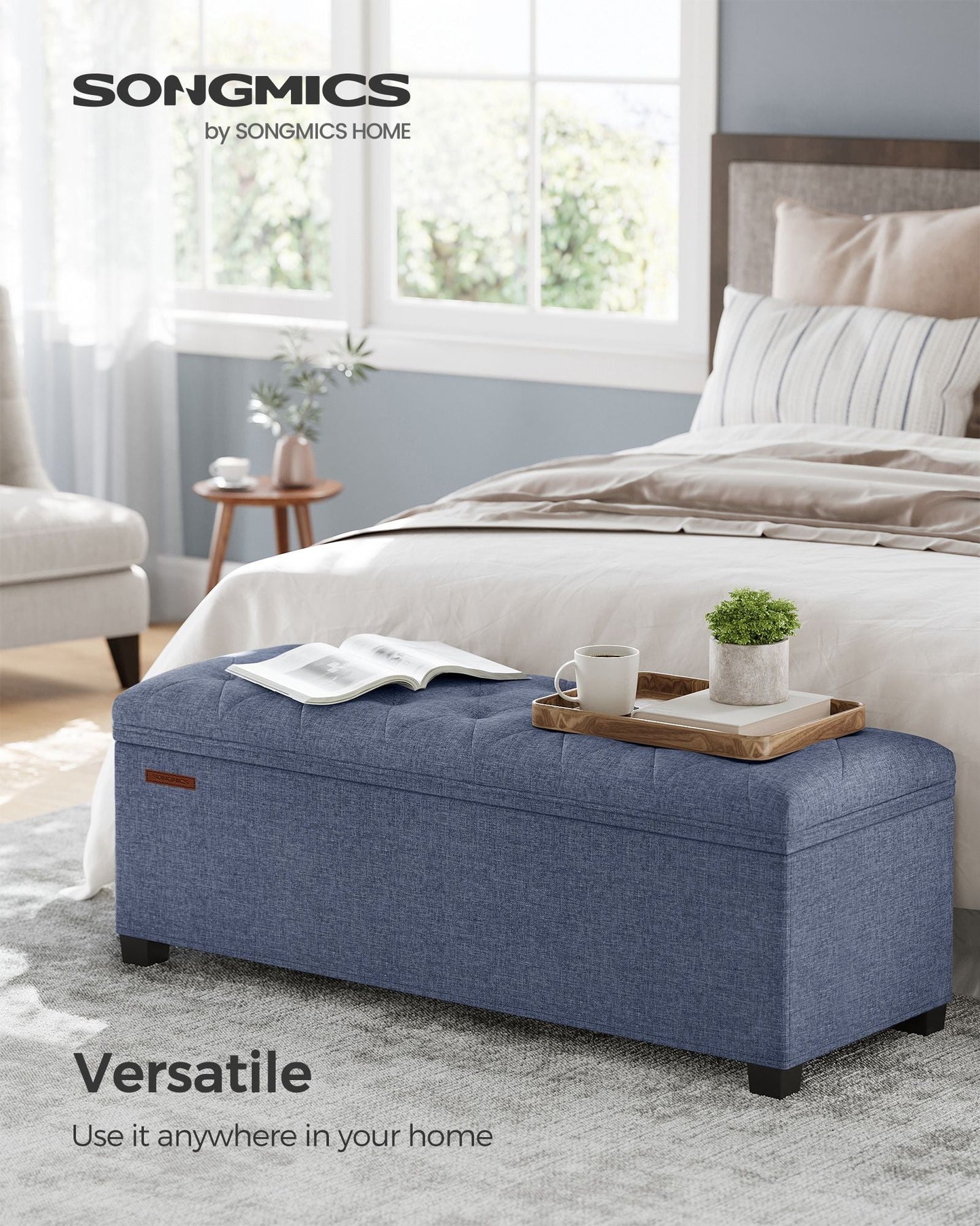 Storage Ottoman Bench with Legs, Load up to 660 lb