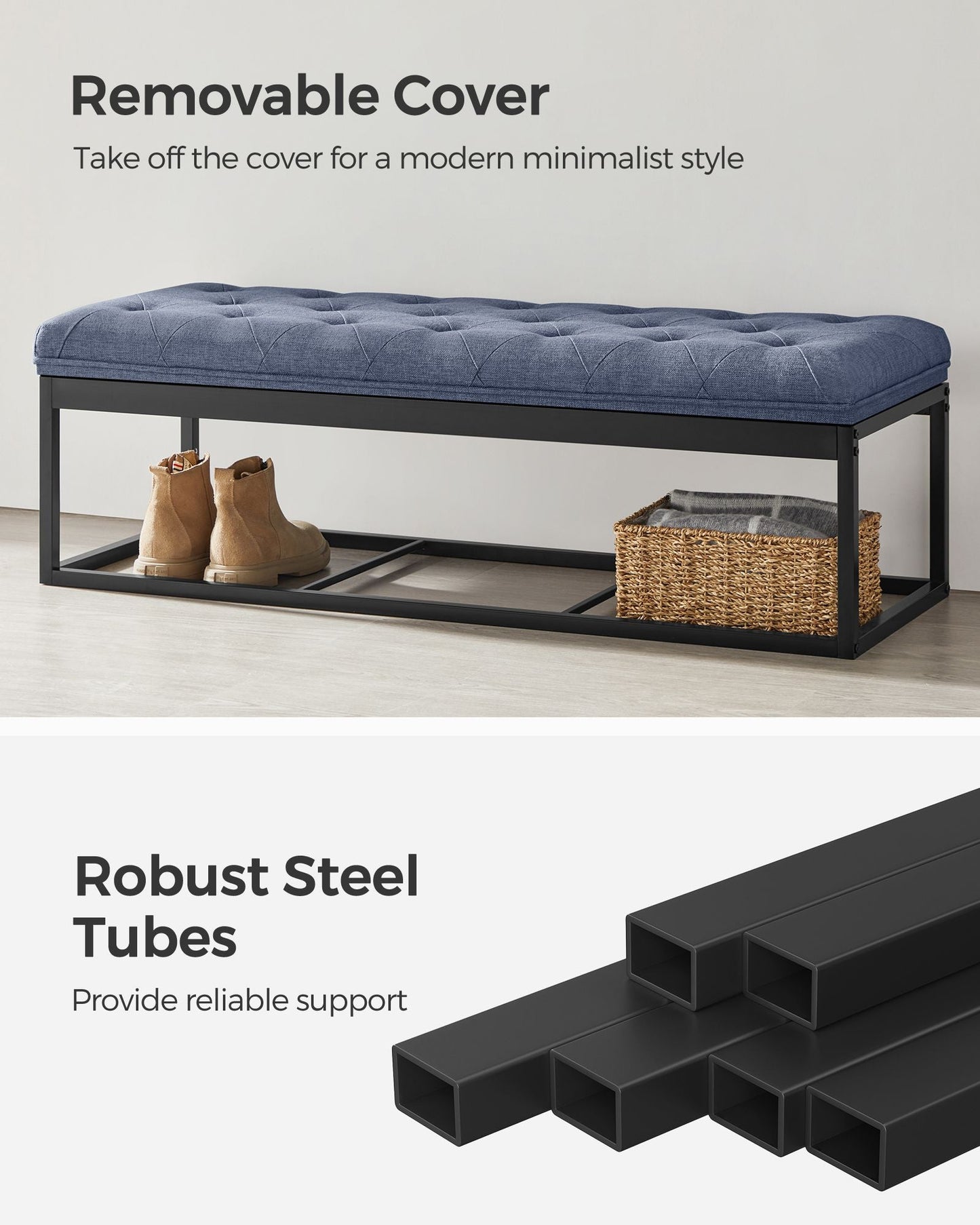 Storage Ottoman Bench with Legs, Load up to 660 lb