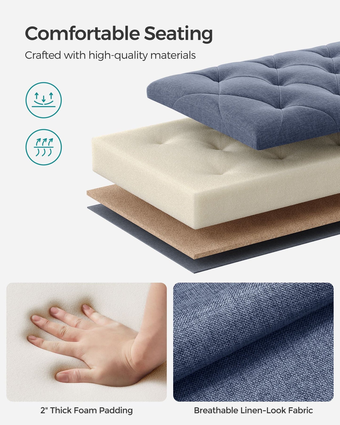 Storage Ottoman Bench with Legs, Load up to 660 lb