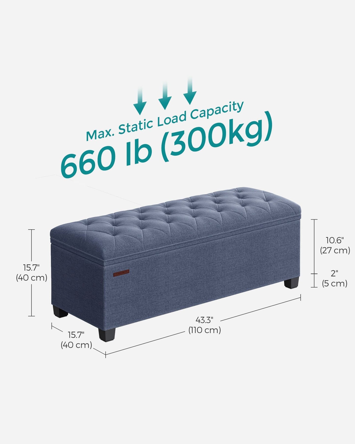 Storage Ottoman Bench with Legs, Load up to 660 lb