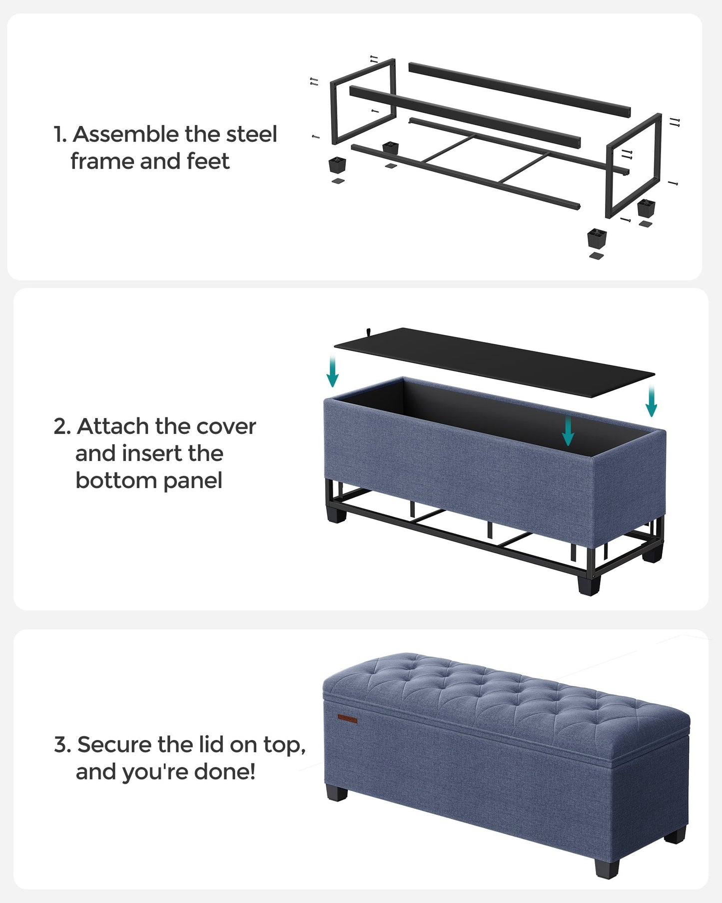Storage Ottoman Bench with Legs, Load up to 660 lb