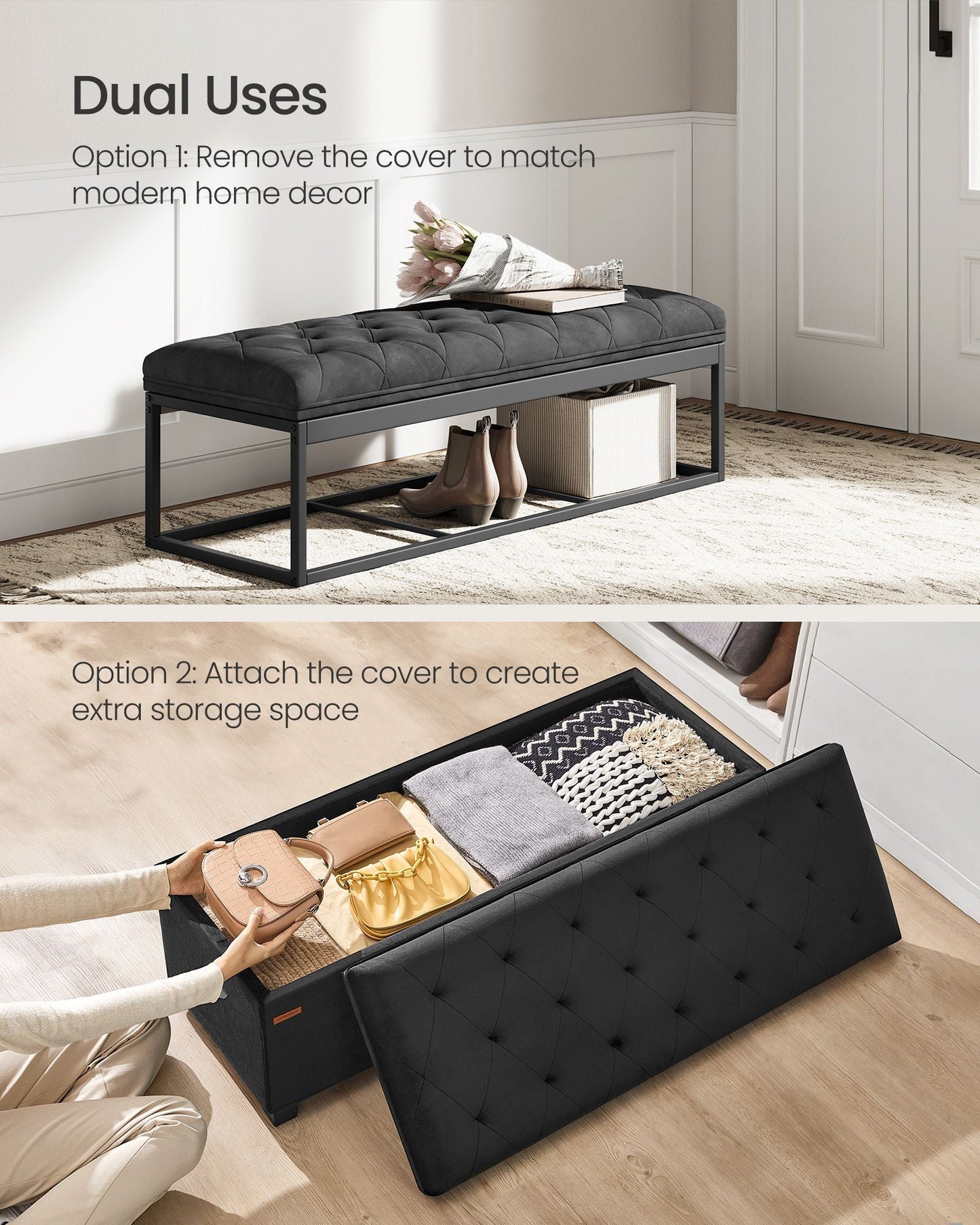 Storage Ottoman Bench, Foot Rest with Legs