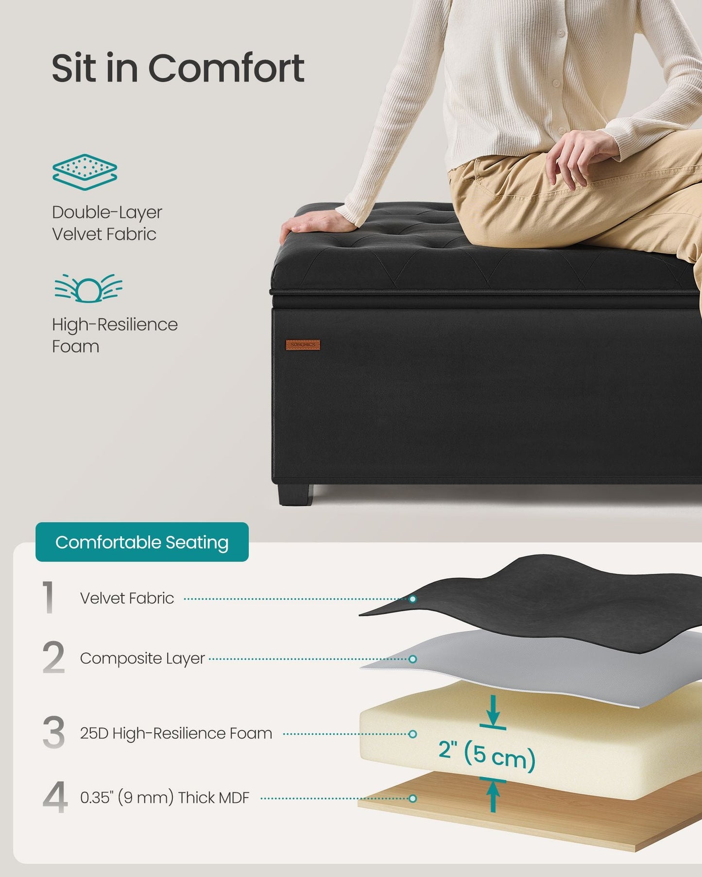 Storage Ottoman Bench, Foot Rest with Legs