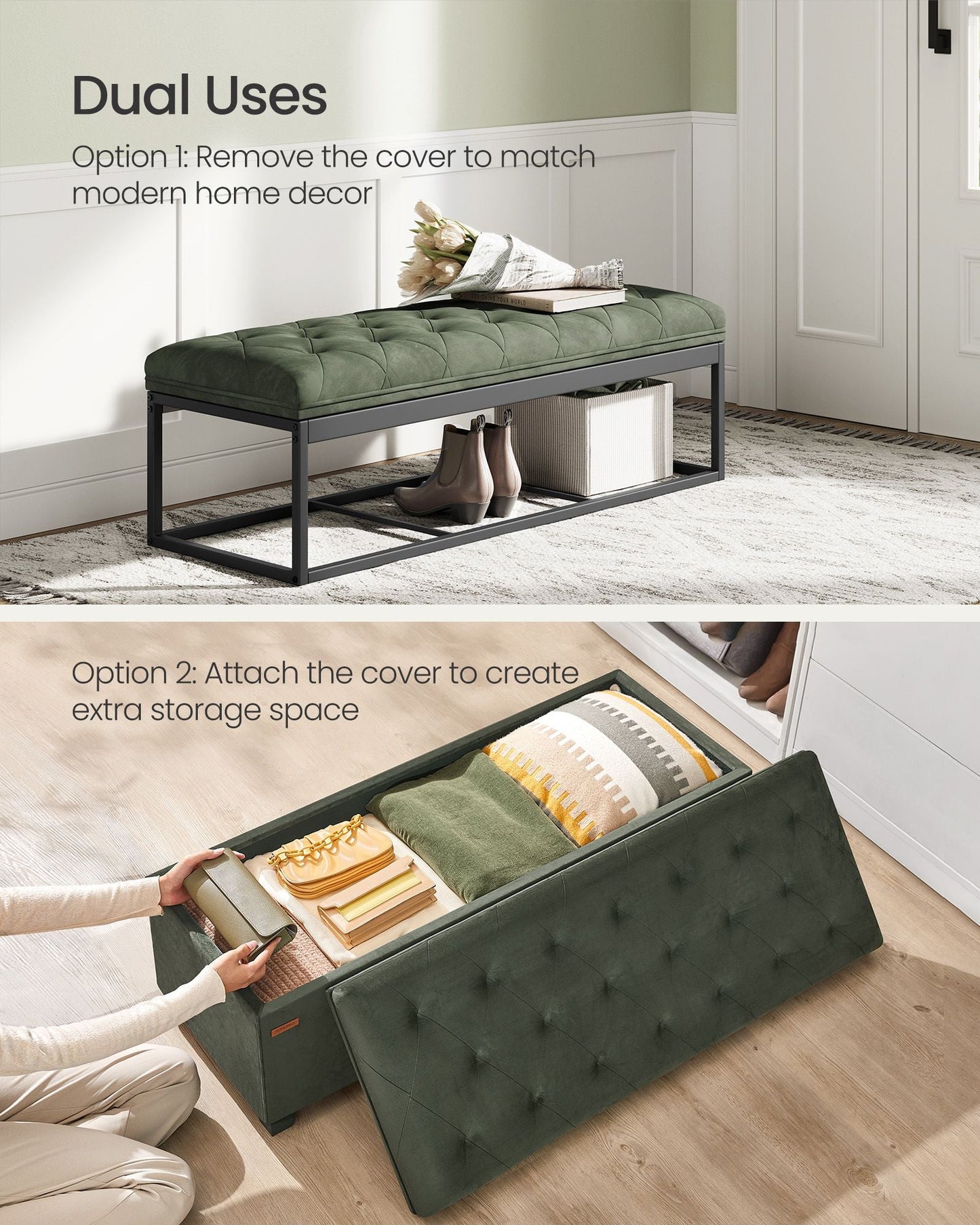 Storage Ottoman Bench, Foot Rest with Legs