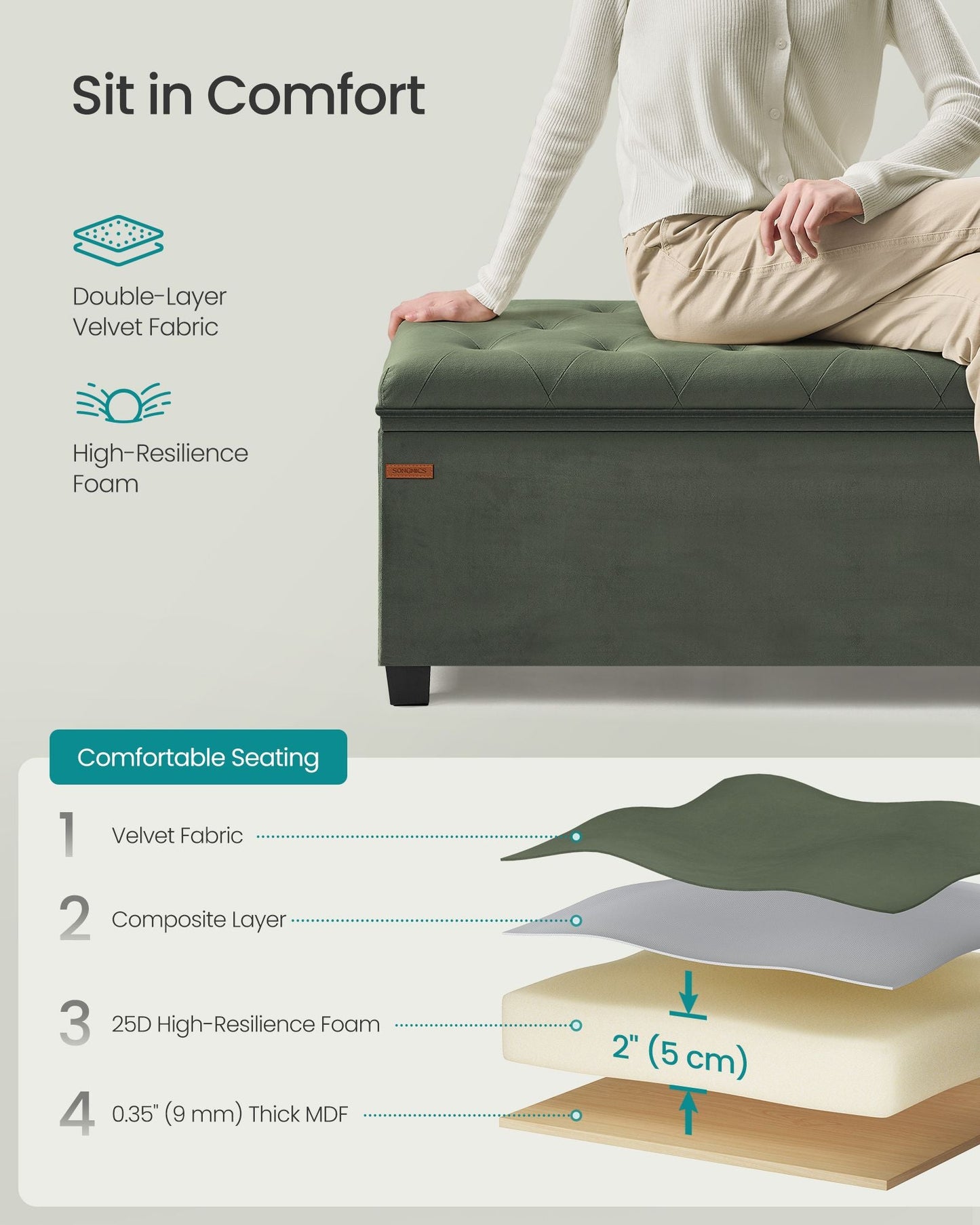 Storage Ottoman Bench, Foot Rest with Legs