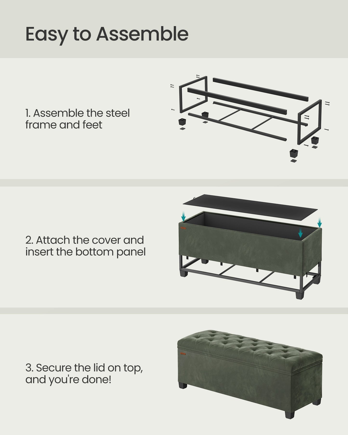 Storage Ottoman Bench, Foot Rest with Legs