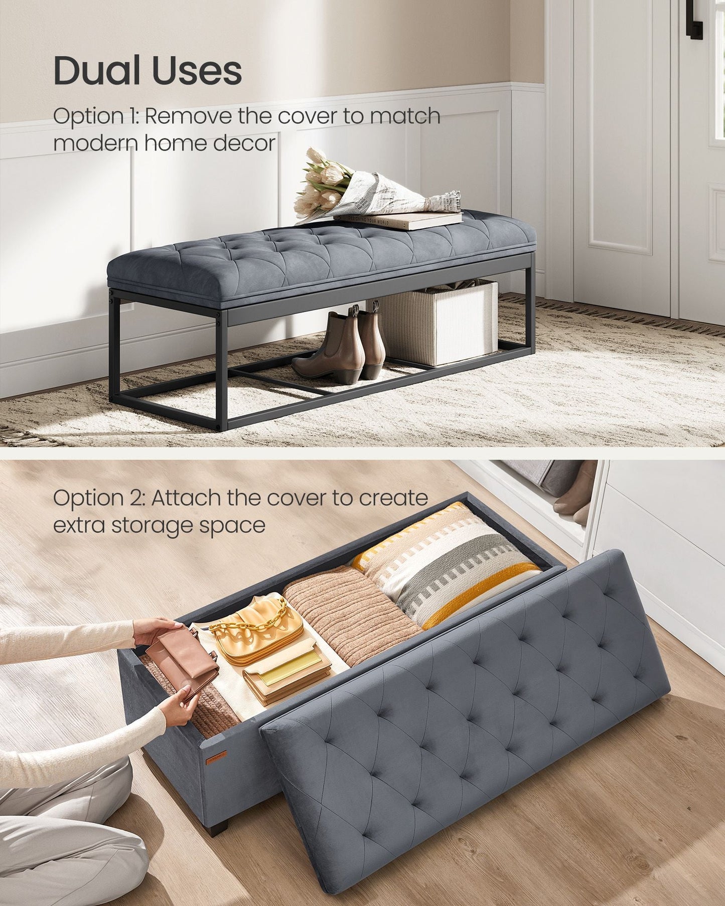 Storage Ottoman Bench, Foot Rest with Legs
