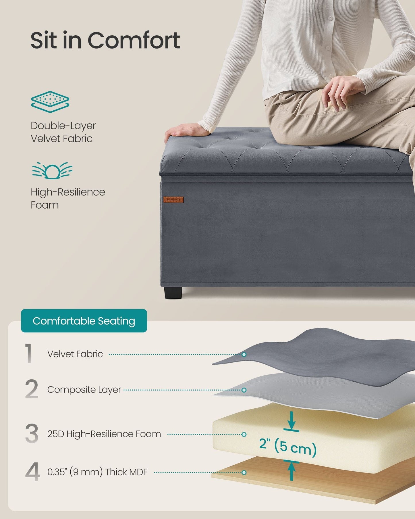 Storage Ottoman Bench, Foot Rest with Legs