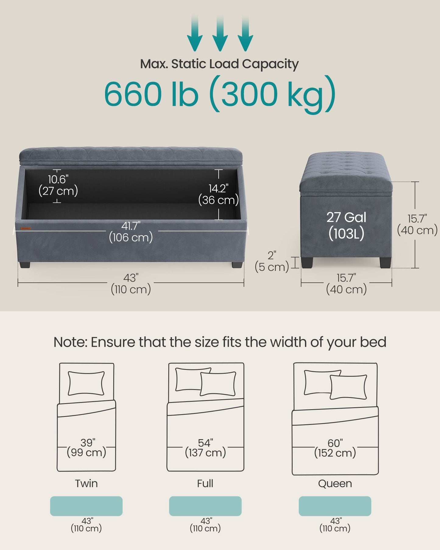 Storage Ottoman Bench, Foot Rest with Legs