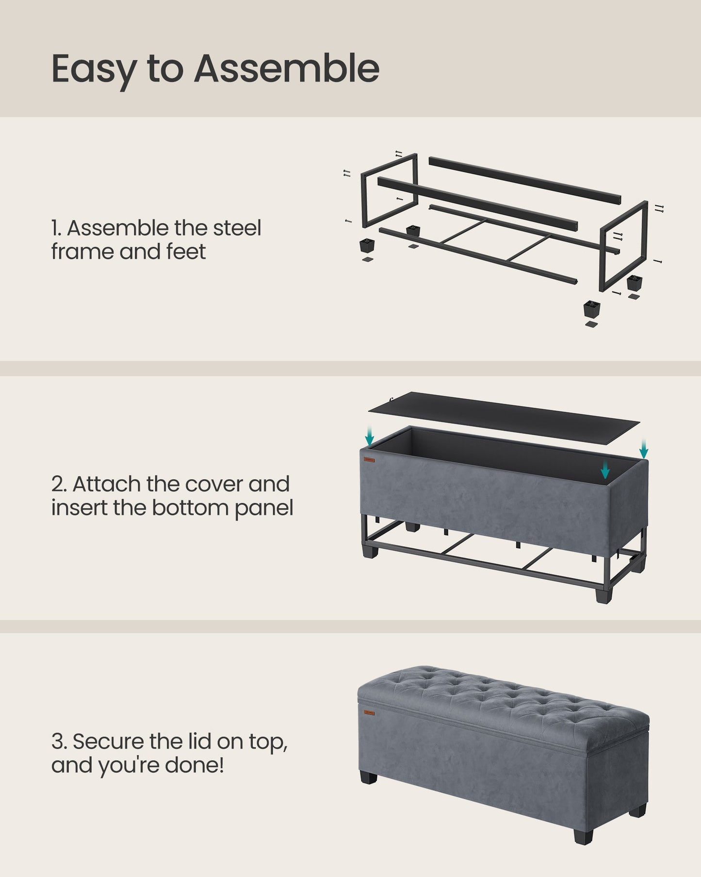 Storage Ottoman Bench, Foot Rest with Legs