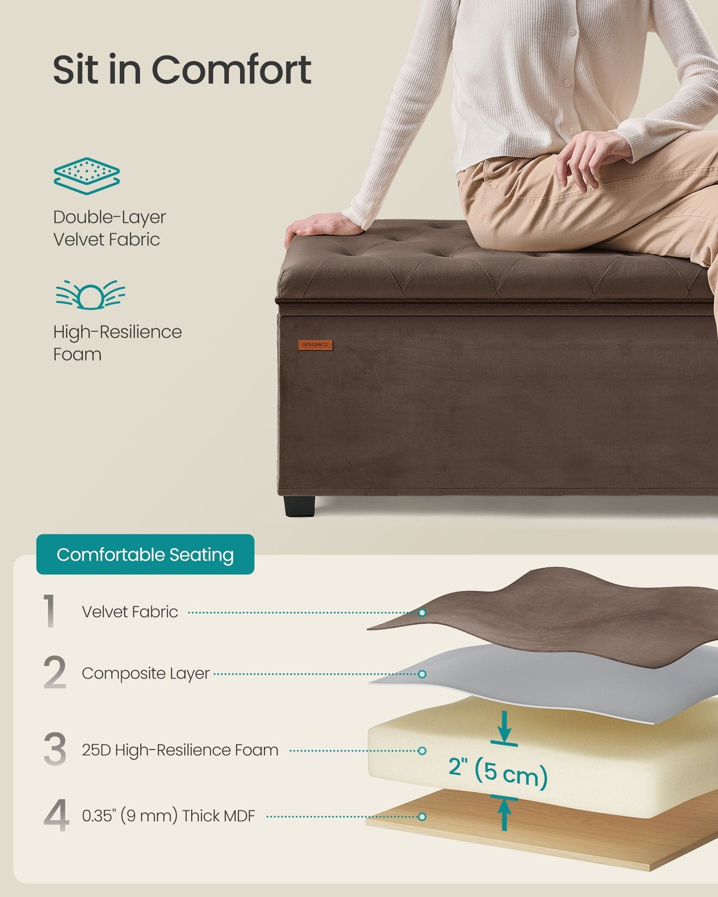 Storage Ottoman Bench, Foot Rest with Legs