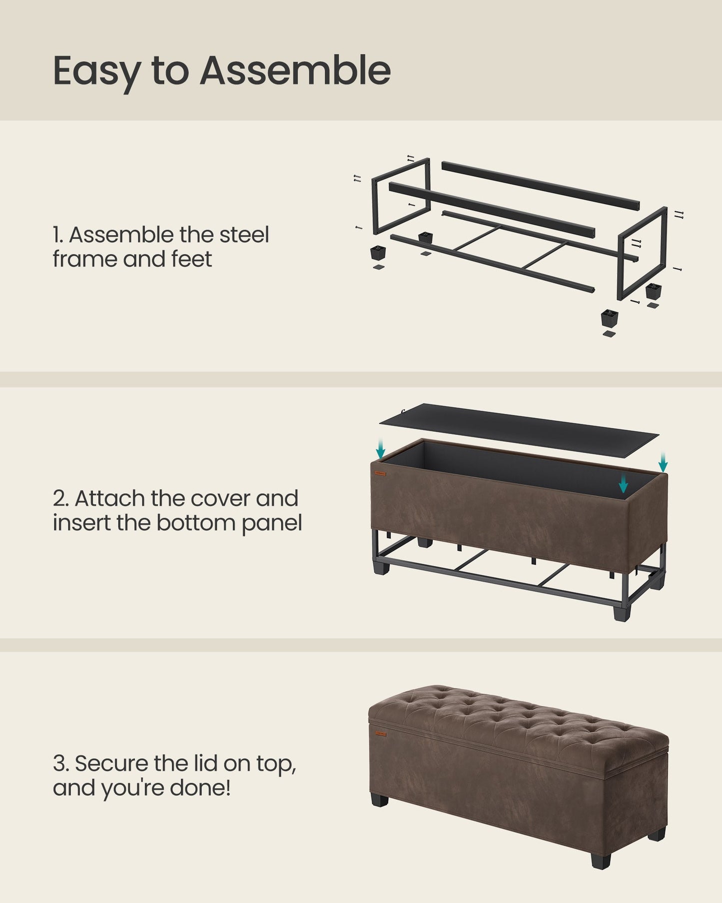 Storage Ottoman Bench, Foot Rest with Legs