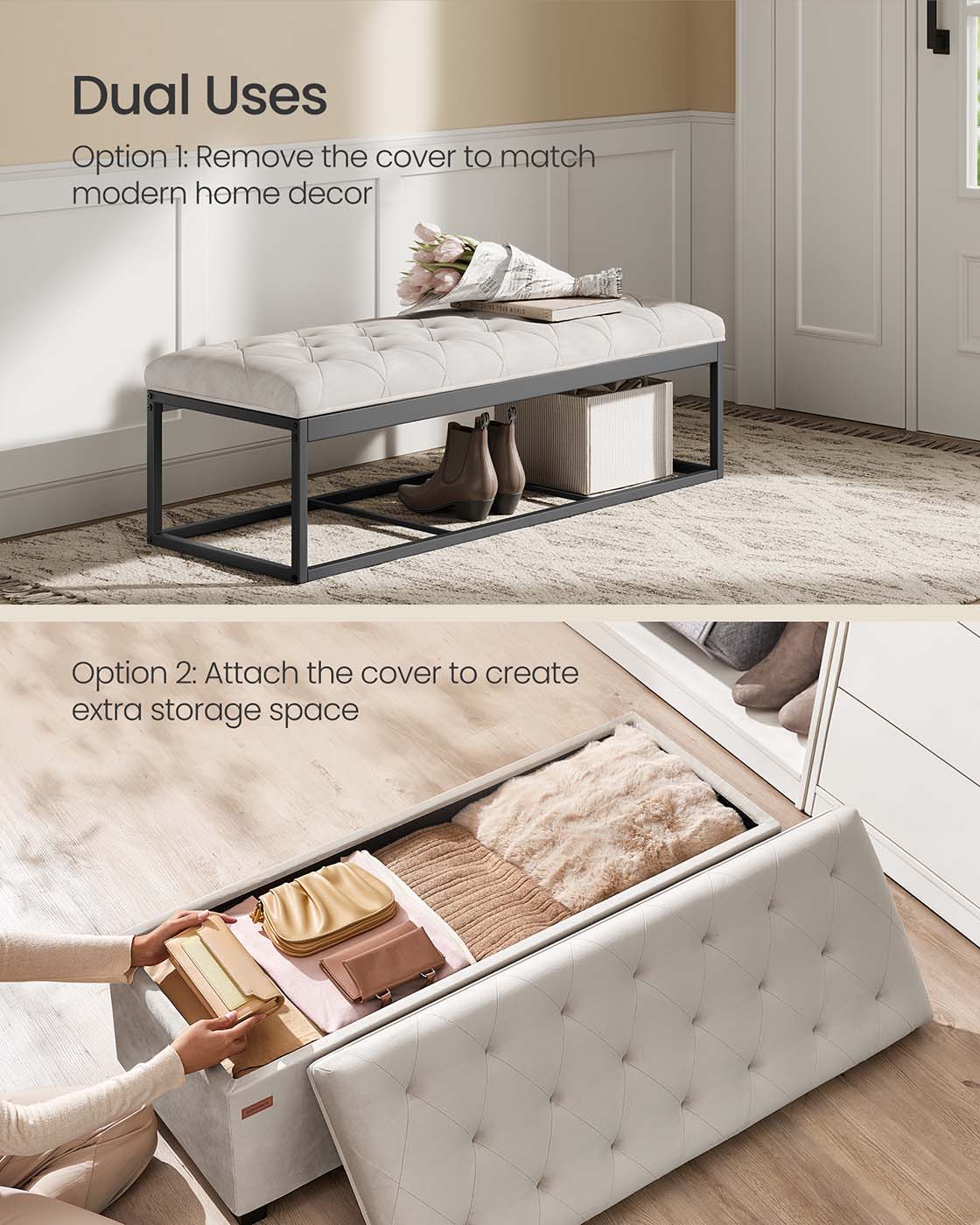 Storage Ottoman Bench, Foot Rest with Legs