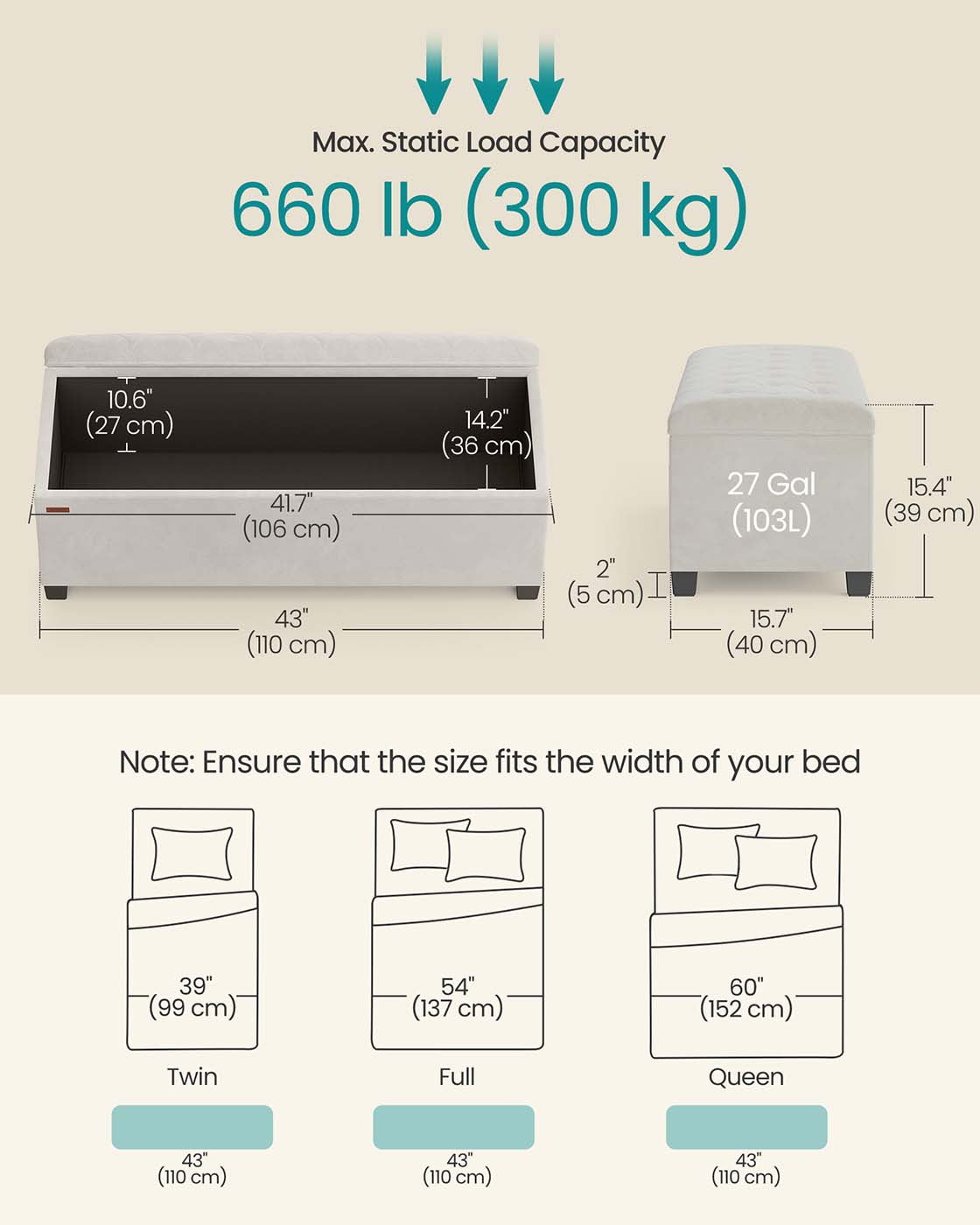 Storage Ottoman Bench, Foot Rest with Legs