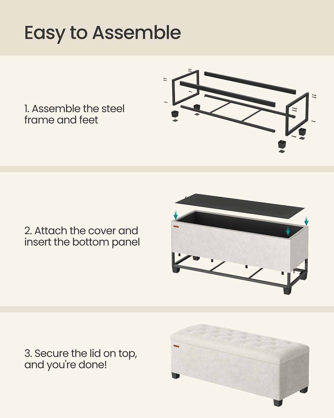 Storage Ottoman Bench, Foot Rest with Legs