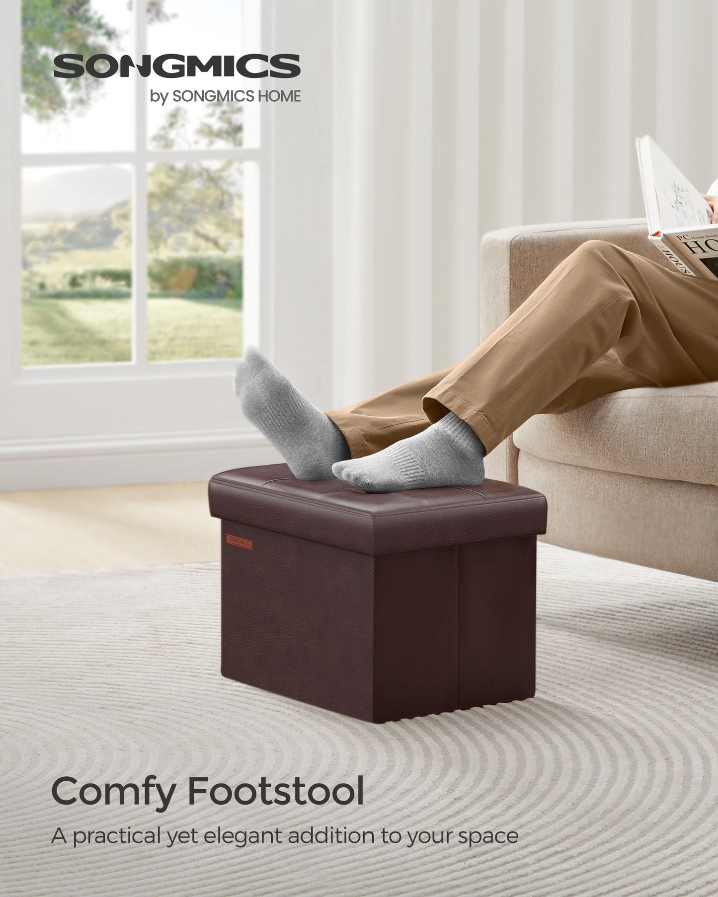 Small Folding Storage Ottoman with Synthetic Leather