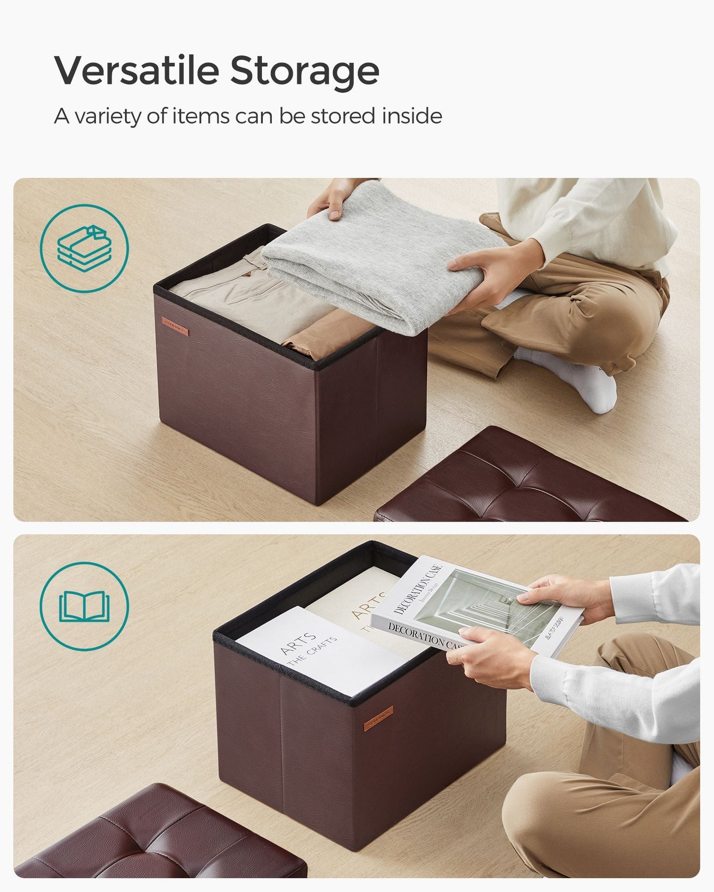 Small Folding Storage Ottoman with Synthetic Leather