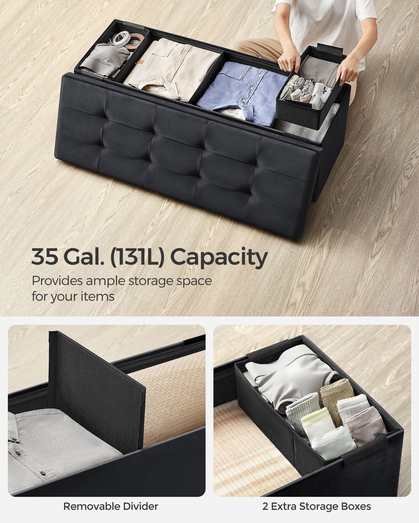 Storage Ottoman Bench with Storage Chest, Load up to 660 lb