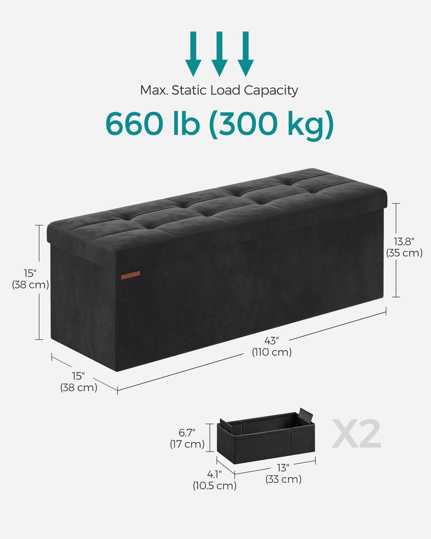 Storage Ottoman Bench with Storage Chest, Load up to 660 lb