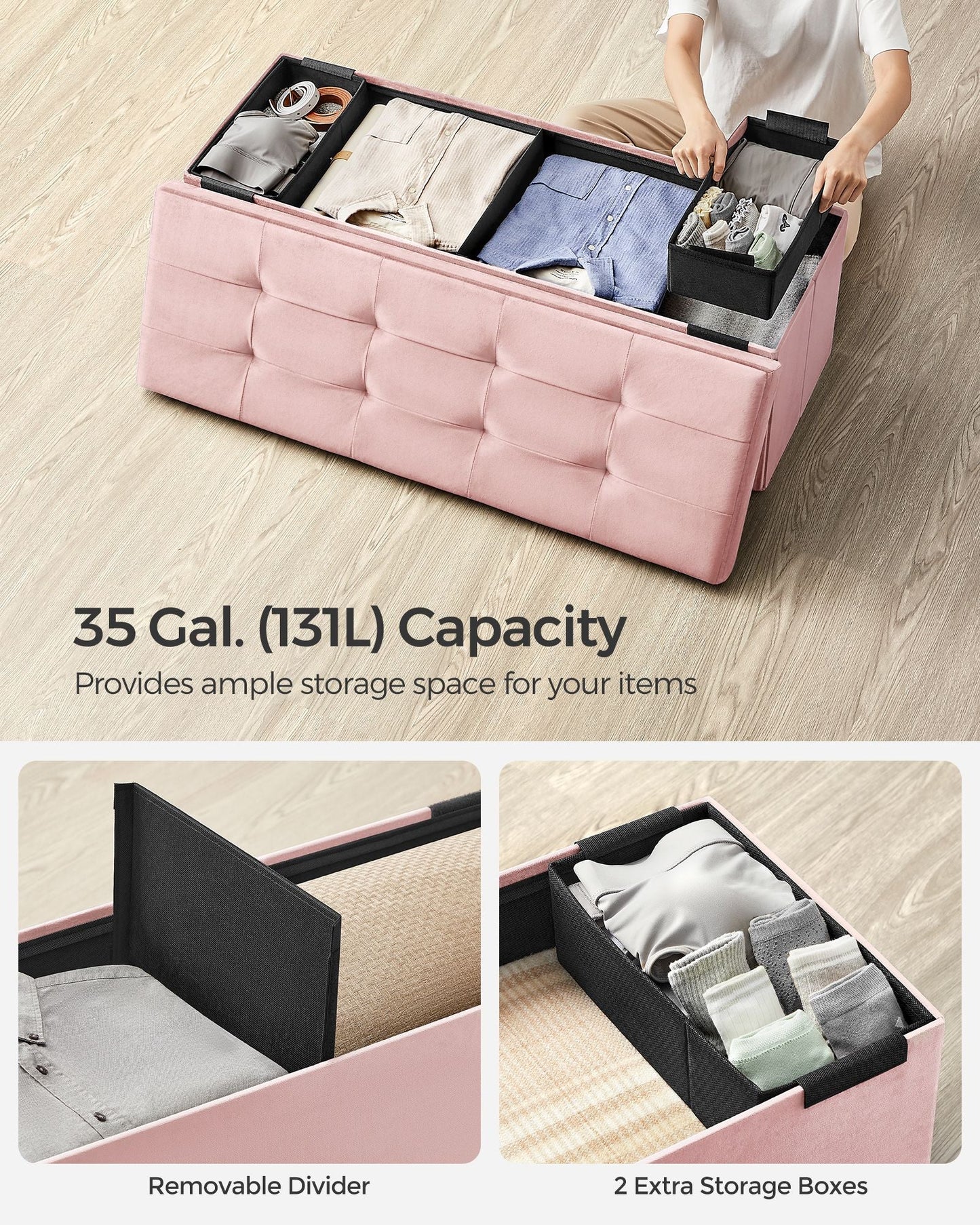 Storage Ottoman Bench with Storage Chest, Load up to 660 lb