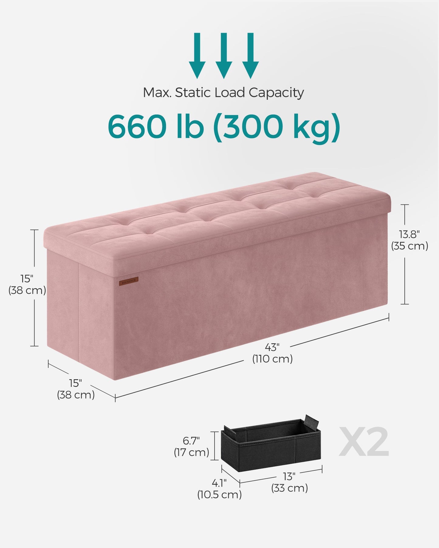 Storage Ottoman Bench with Storage Chest, Load up to 660 lb