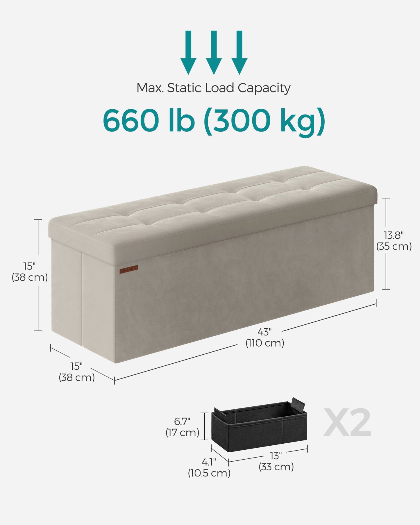 Storage Ottoman Bench with Storage Chest, Load up to 660 lb