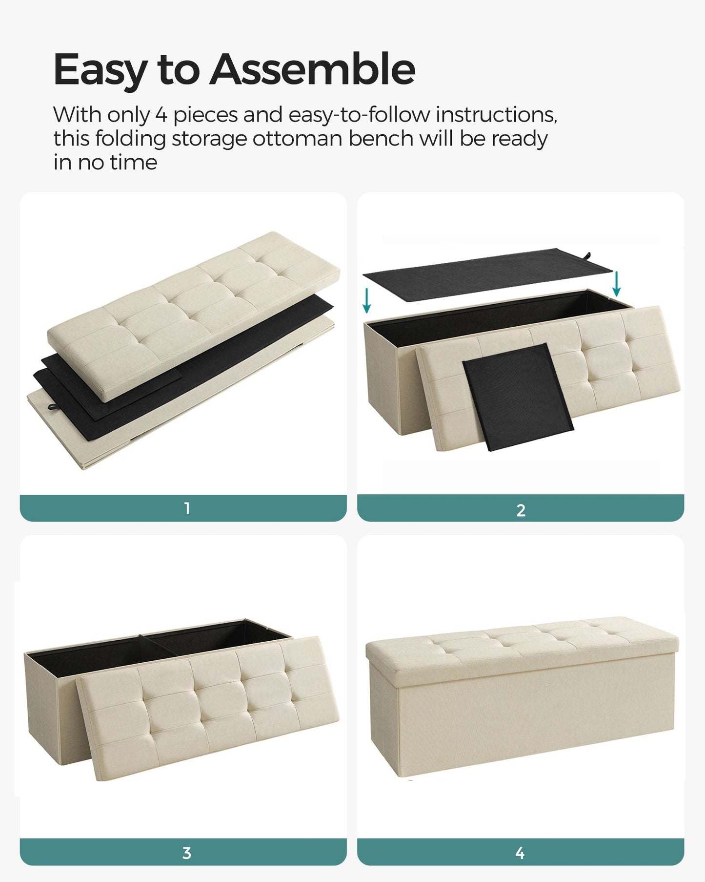 43 Inches Folding Storage Ottoman Bench