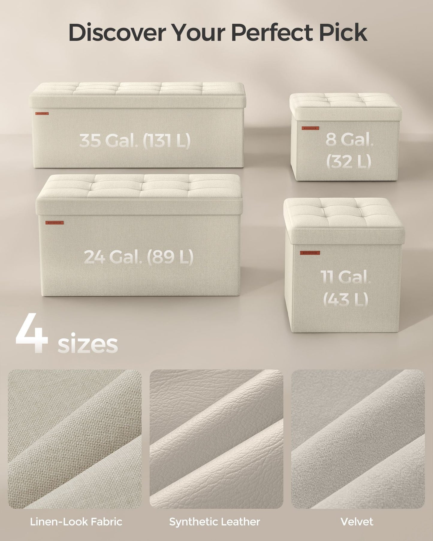 43 Inches Folding Storage Ottoman Bench
