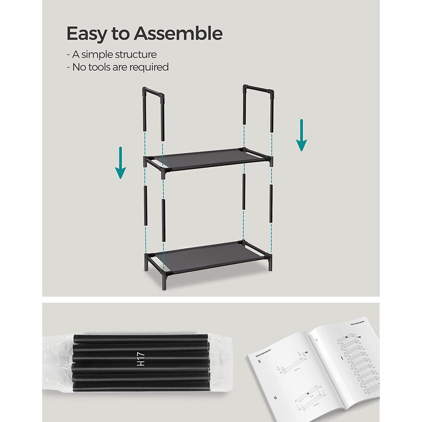 10-Tier Shoe Shelf with Metal Frame