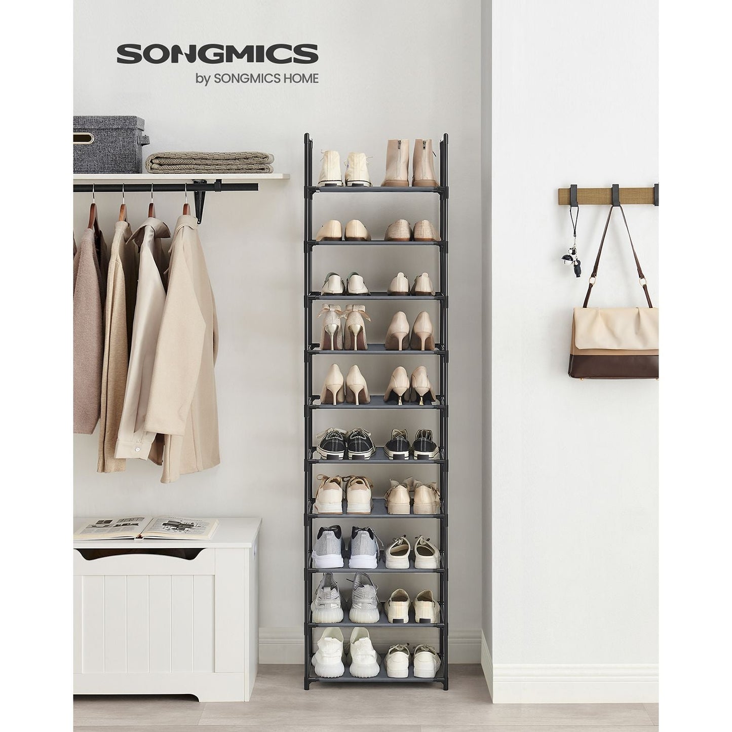 10-Tier Shoe Shelf with Metal Frame