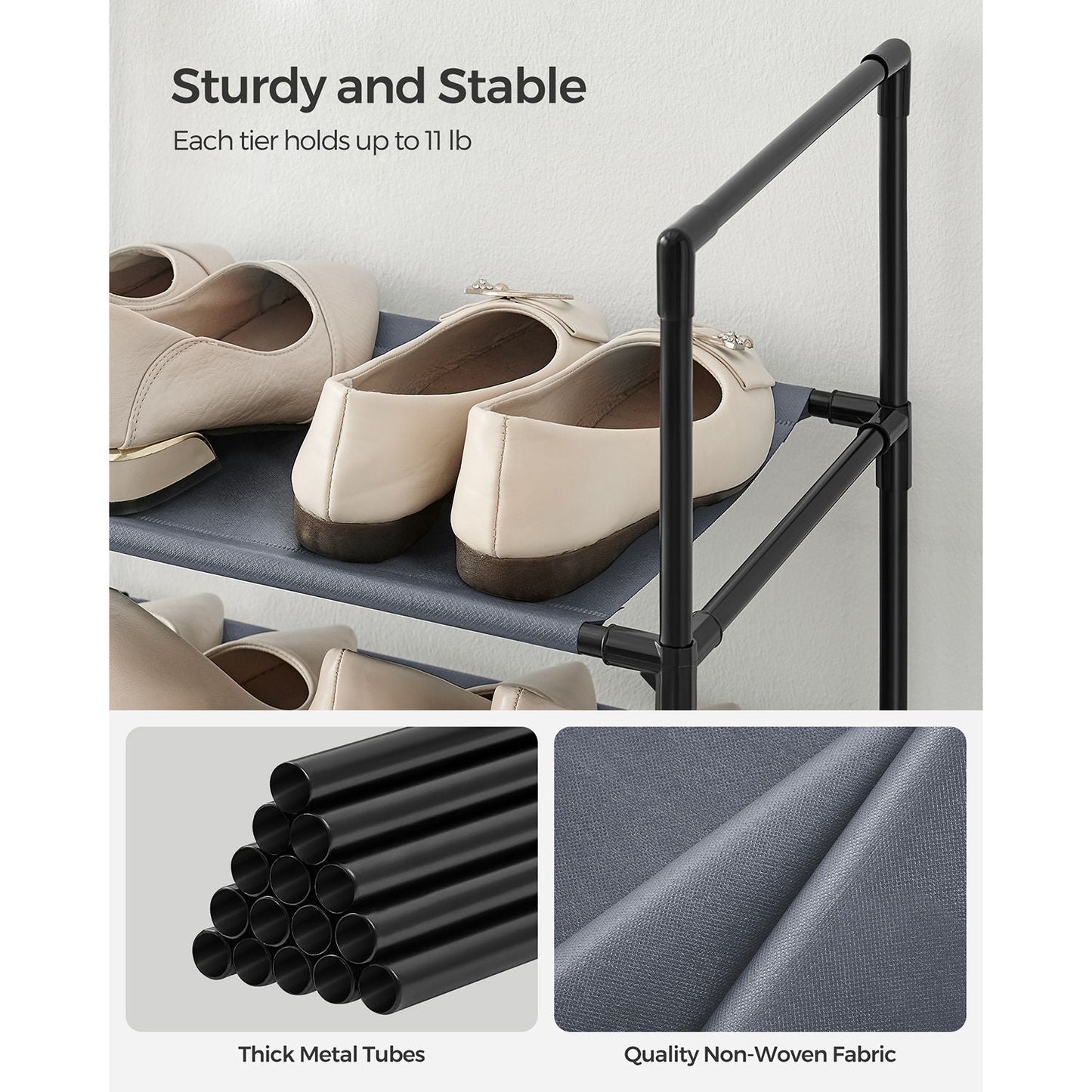 10-Tier Shoe Shelf with Metal Frame