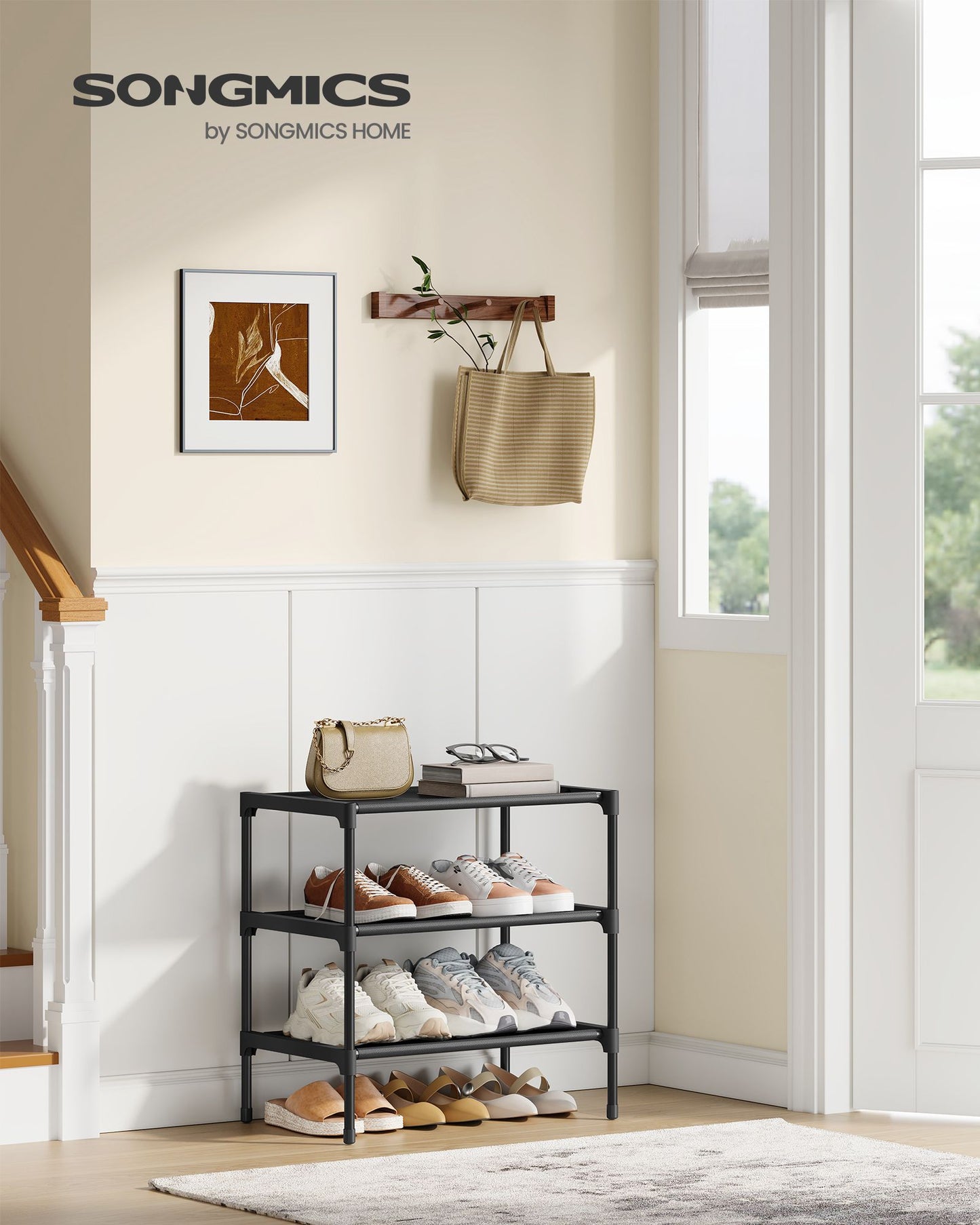 Shoe Rack, 3-Tier Shoe Storage Organizer, Space-Saving, 11.7 x 16.5 x 19.1 Inches