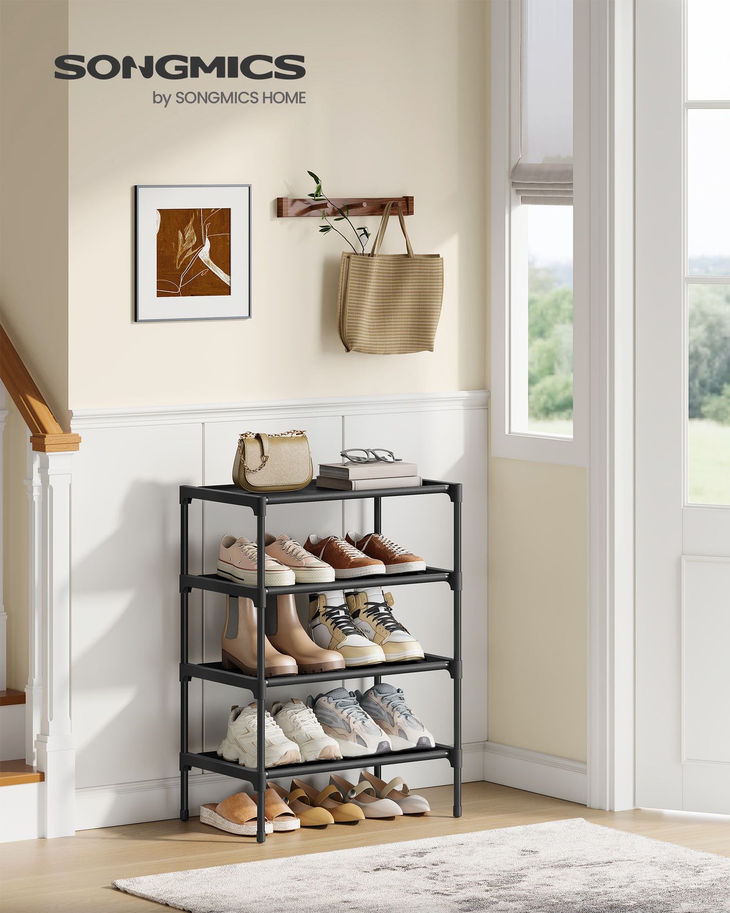 Shoe Rack, 4-Tier Shoe Storage Organizer, Space-Saving, 11.7 x 16.5 x 26 Inches