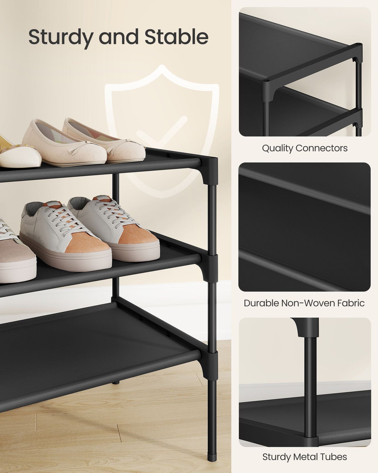 Shoe Rack, 4-Tier Shoe Storage Organizer, Space-Saving, 11.7 x 16.5 x 26 Inches