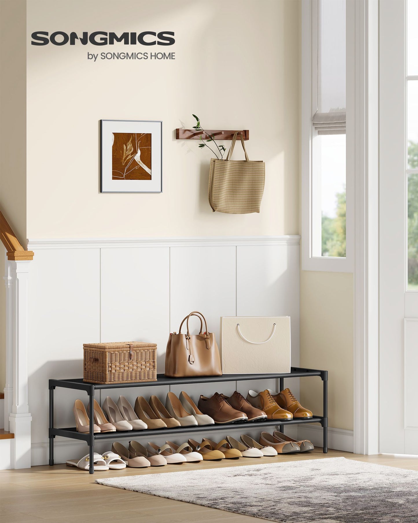 Shoe Rack, 2-Tier Shoe Storage Organizer, Space-Saving, 11.7 x 36.1 x 12.2 Inches