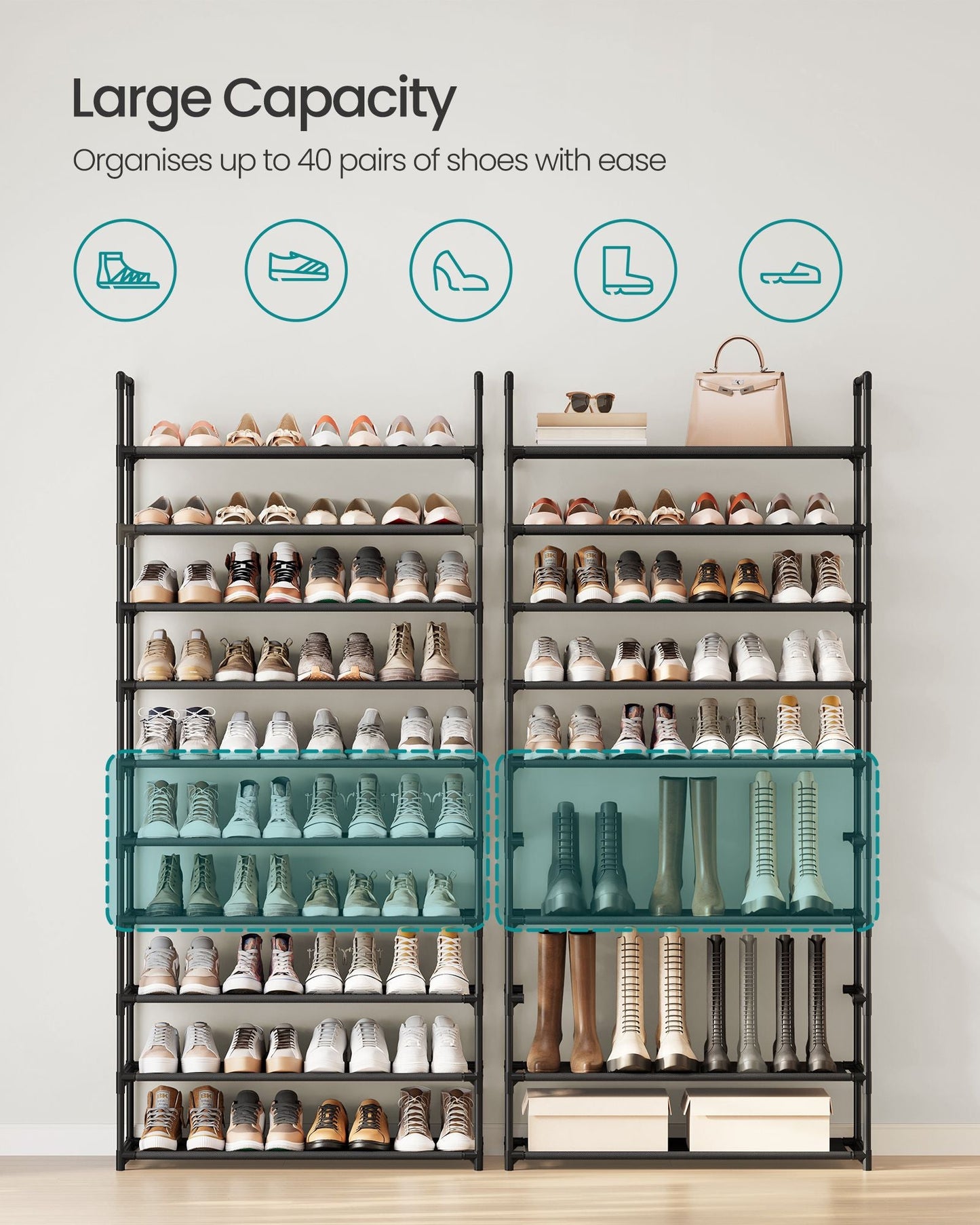 Shoe Rack, 10-Tier Shoe Shelf, Shoe Storage Organizer