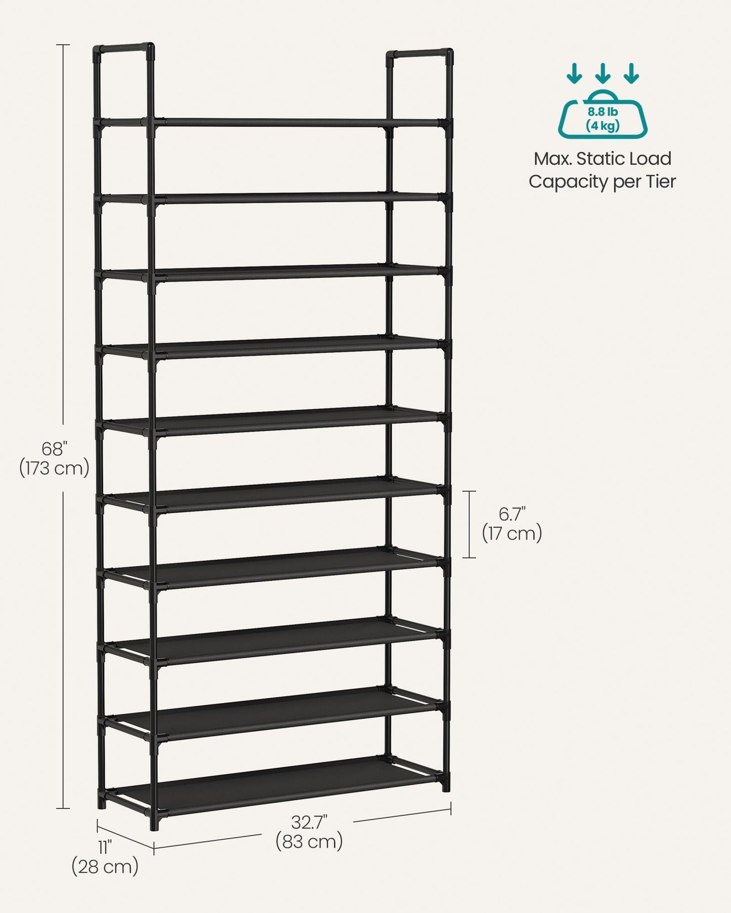 Shoe Rack, 10-Tier Shoe Shelf, Shoe Storage Organizer