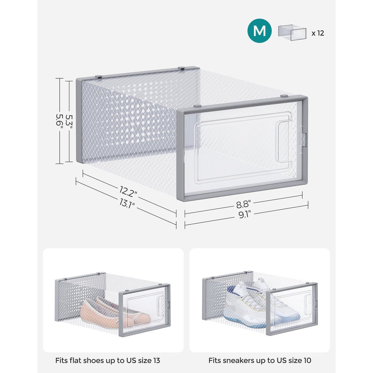 Pack of 12 Shoe Boxes, Fit up to US Size 11