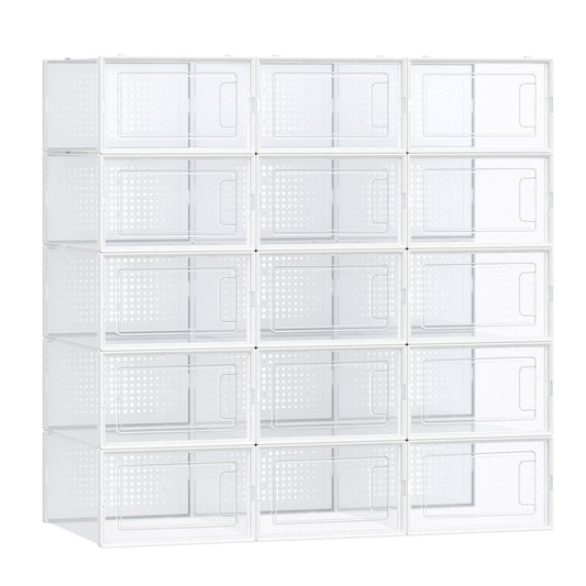 Shoe Boxes, Pack of 15 Shoe Storage Organizers, Stackable Clear Plastic Boxes for Closet, Sneakers