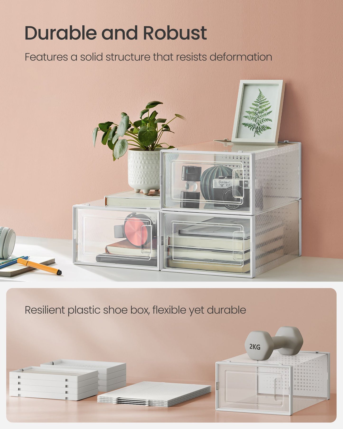 Shoe Boxes, Pack of 15 Shoe Storage Organizers, Stackable Clear Plastic Boxes for Closet, Sneakers