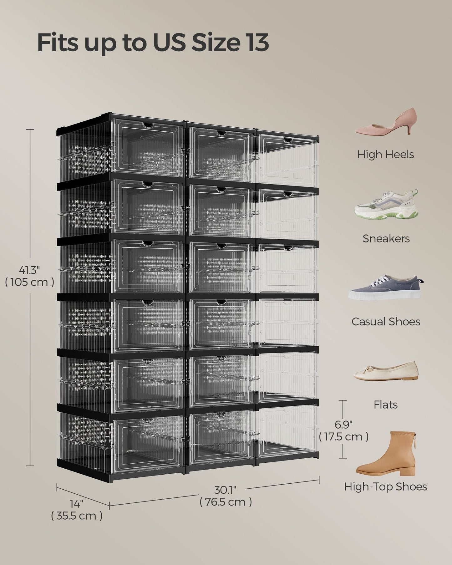 Pack of 18 Foldable Shoe Boxes, Fit up to US Size 13