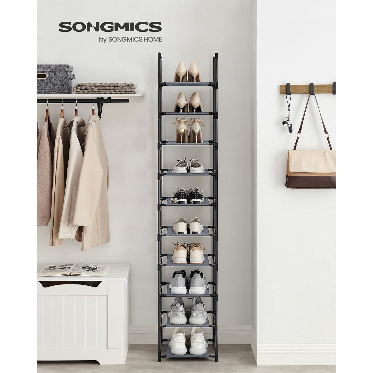 10-Tier Shoe Shelf with Metal Frame