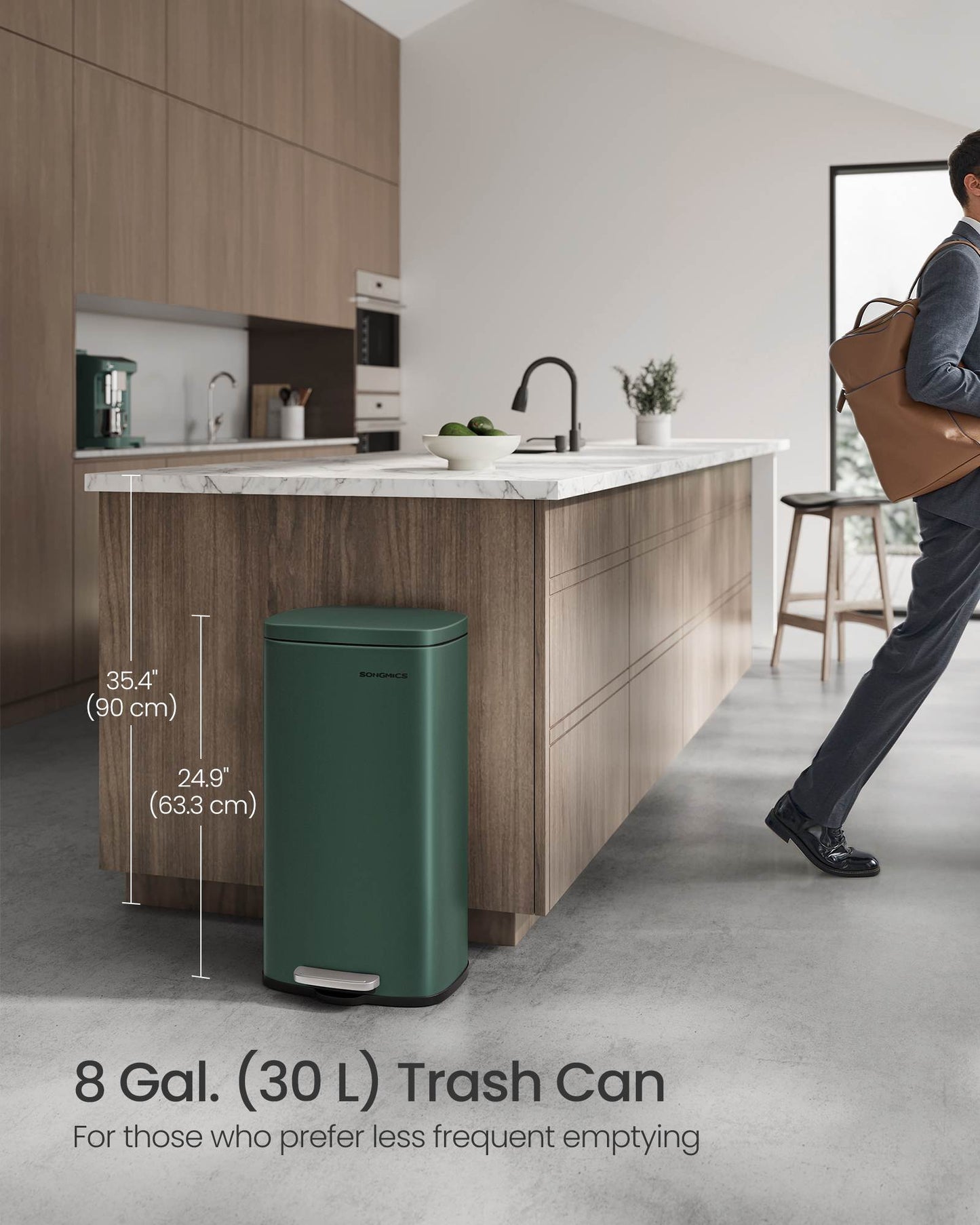 8- Gallon Silver Step-Open Trash Can with Plastic Inner Bucket