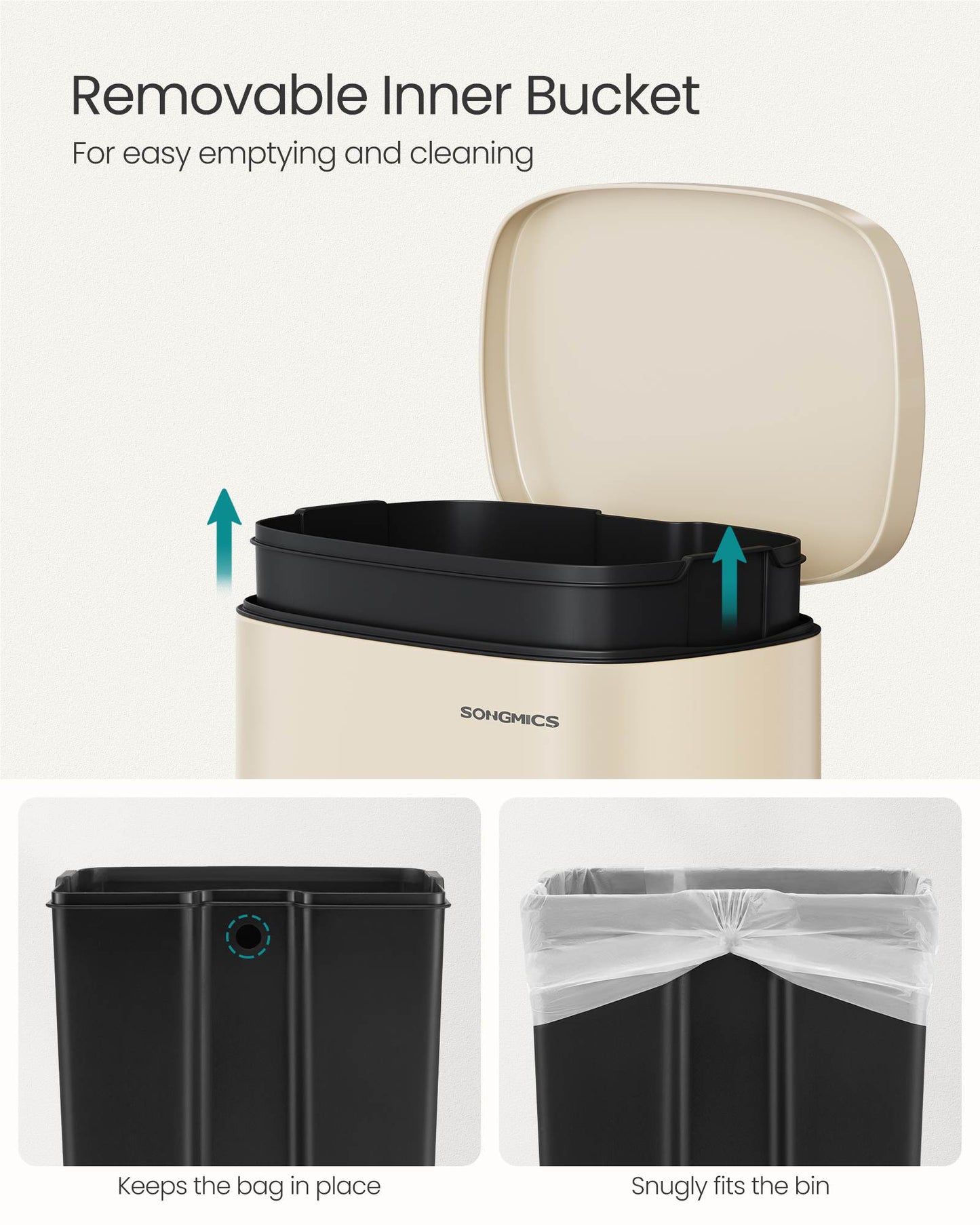 13 Gallon White Step Trash Can with Hinged Lid for Kitchen