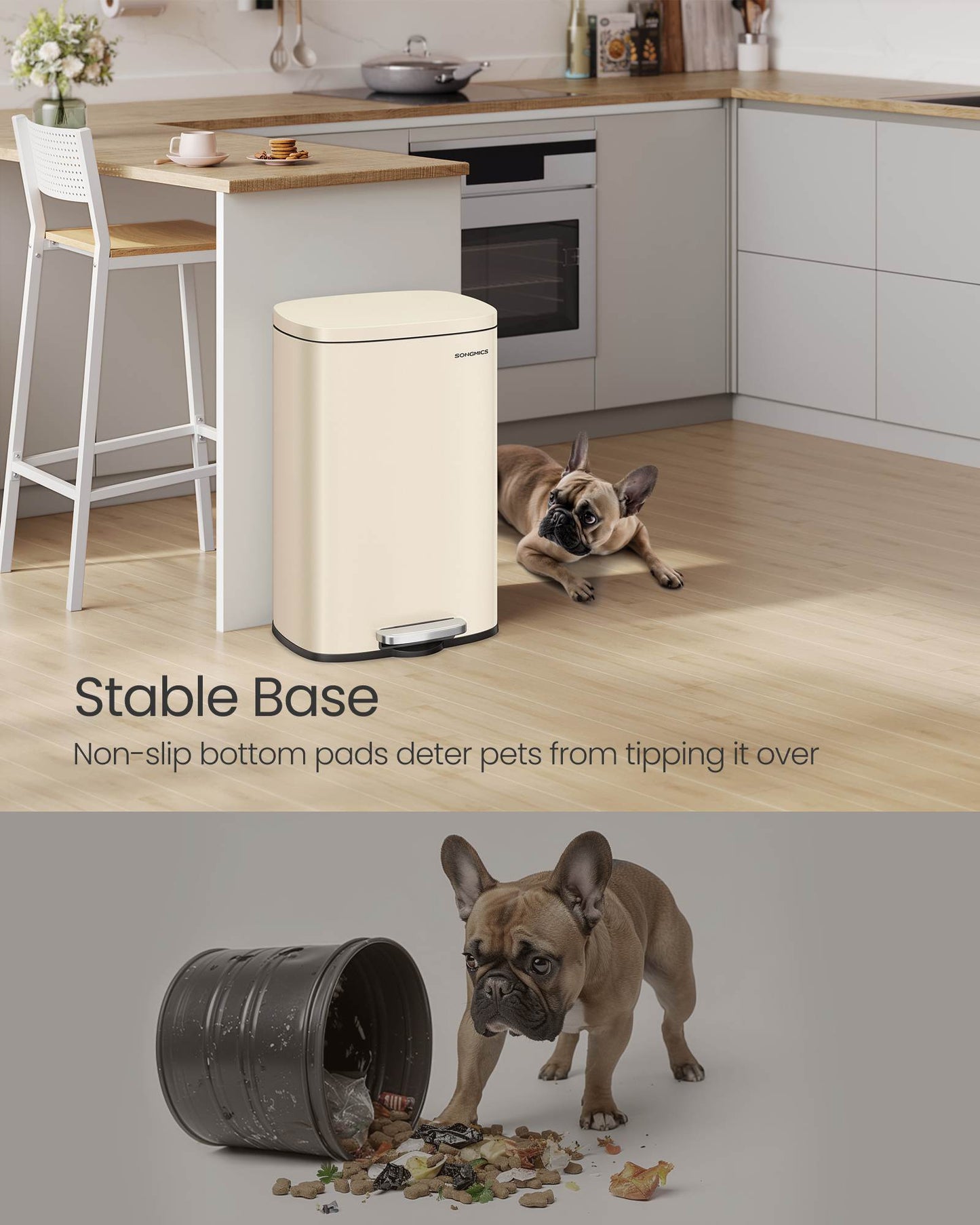 13 Gallon White Step Trash Can with Hinged Lid for Kitchen
