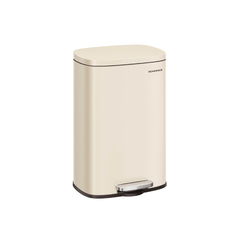 13 Gallon White Step Trash Can with Hinged Lid for Kitchen