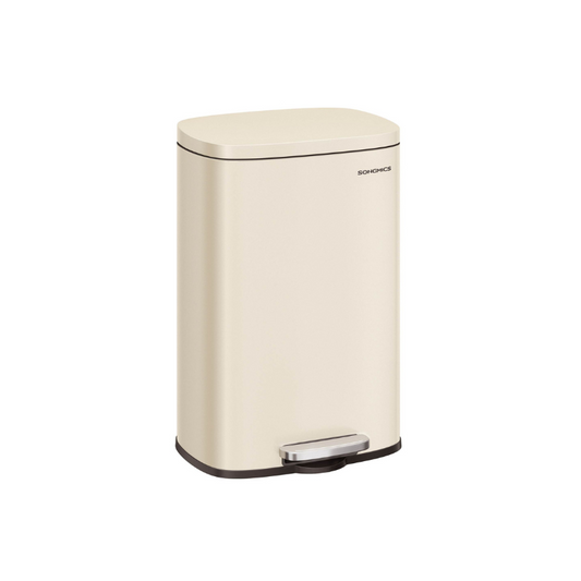 13 Gallon White Step Trash Can with Hinged Lid for Kitchen