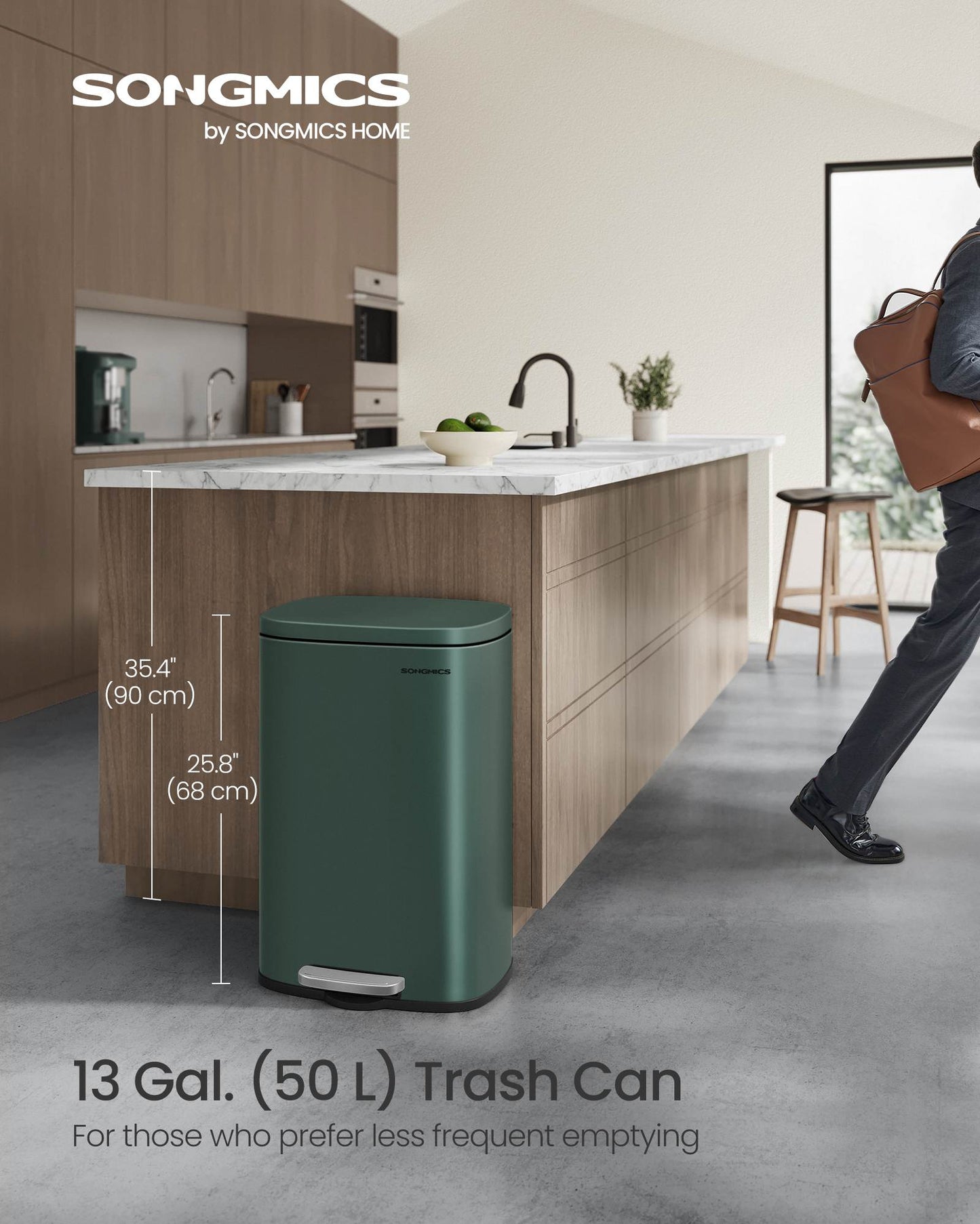 13 Gallon White Step Trash Can with Hinged Lid for Kitchen